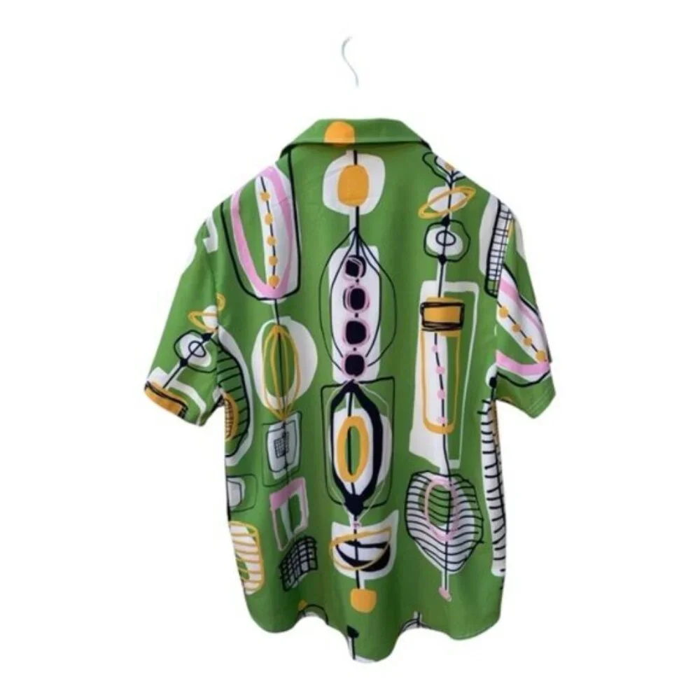 Green Retro Print Men's Hawaiian Style Shirt - Size 3XL